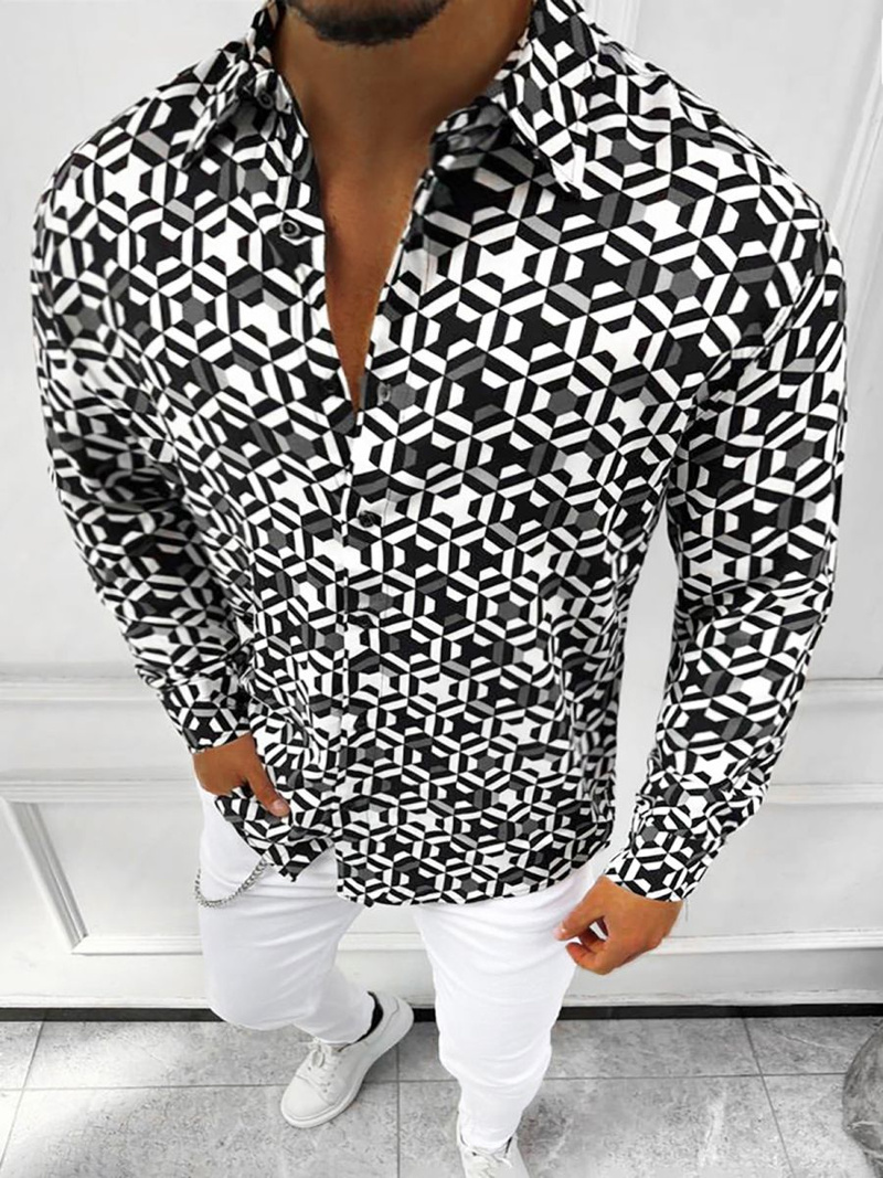 Cămașă bărbați neagră-albă OZONEE E/9000/9