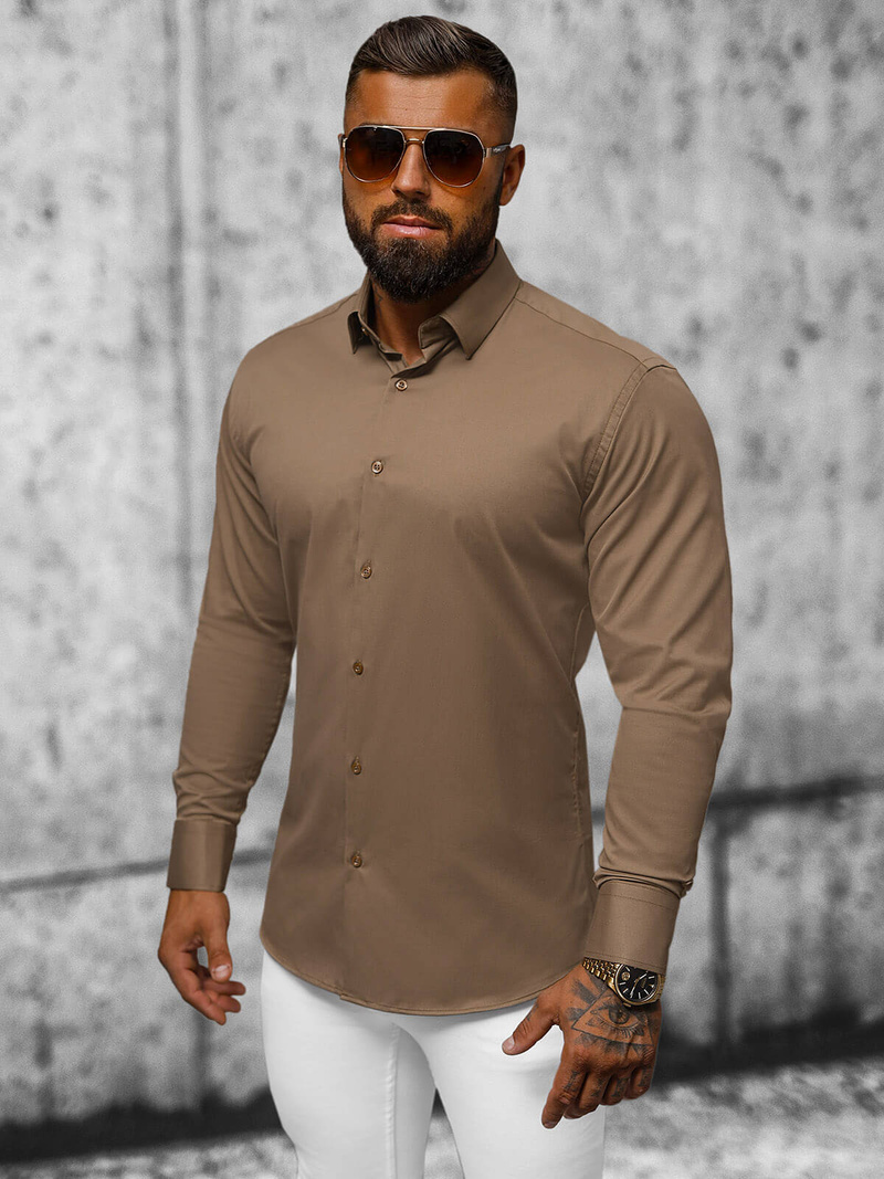 Cămașă bărbați maro OZONEE O/V58