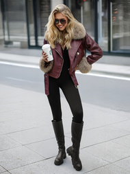 Geacă de piele pentru femei bordo OZONEE JS/61M8512/6