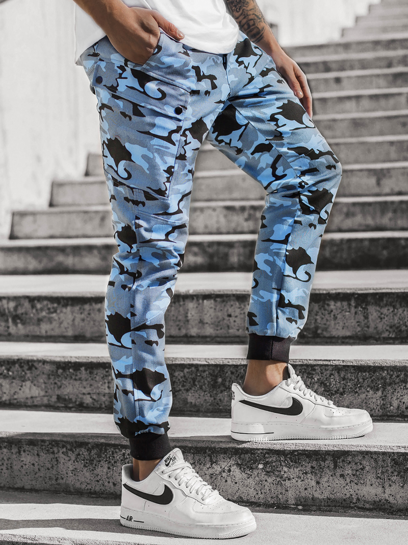Pantaloni chino jogger pentru camuflaj-albastru OZONEE O/11103