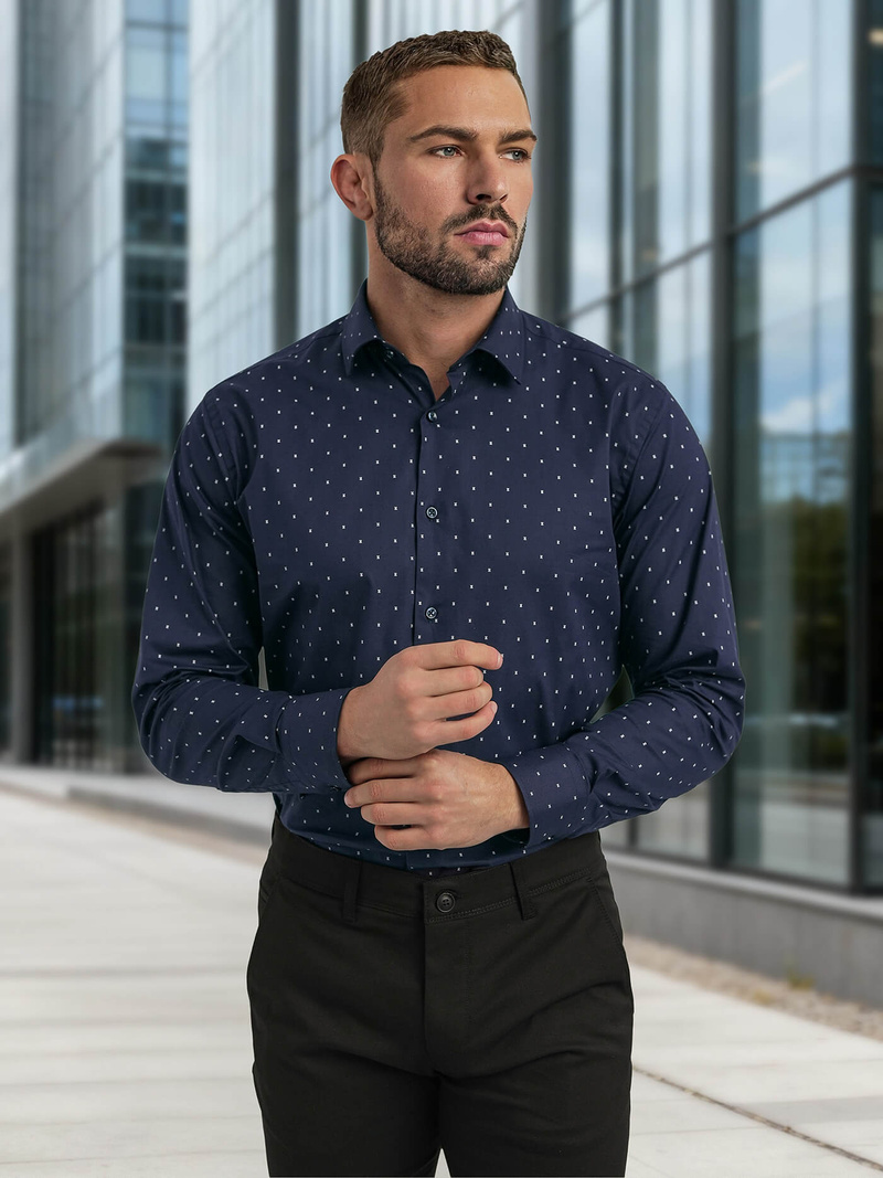 Cămașă bărbați albastru marin OZONEE V/V181