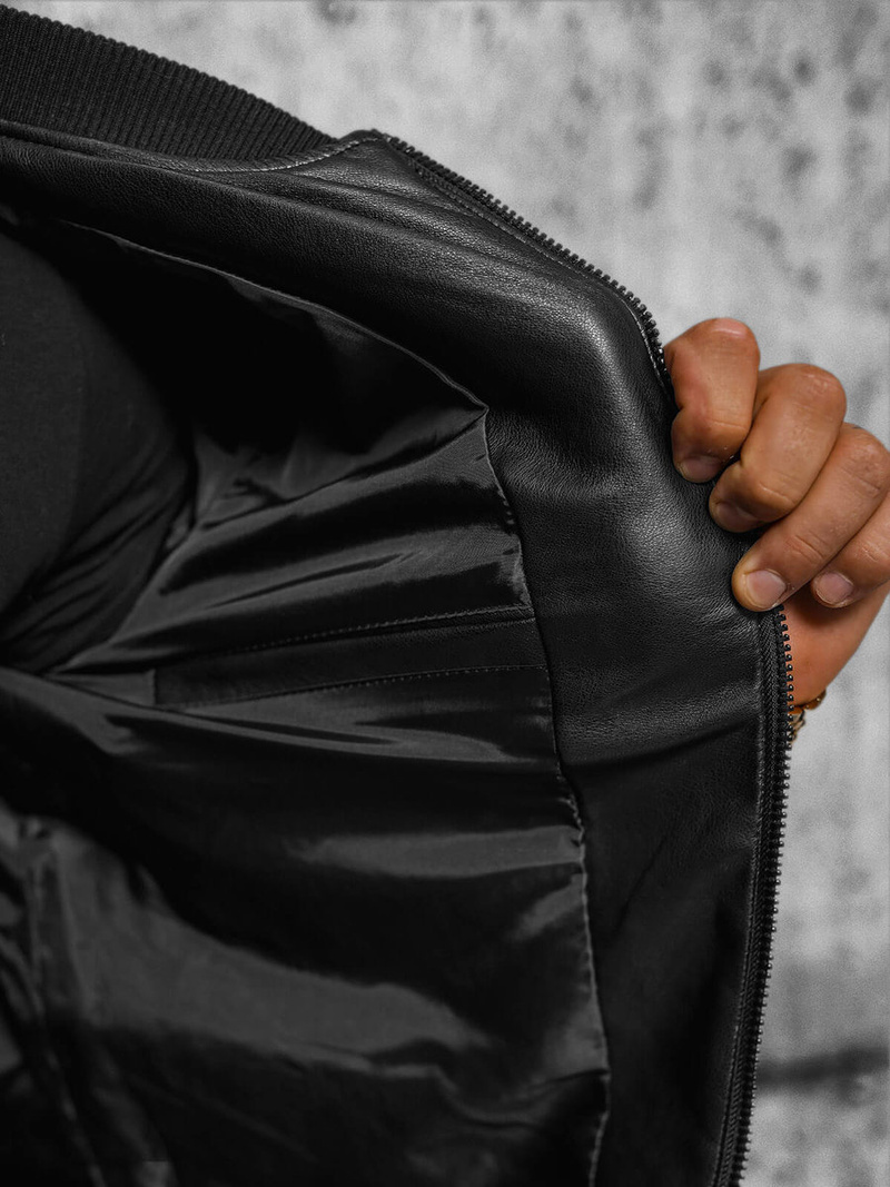 Geacă de piele bărbați neagră OZONEE JS/11Z8107