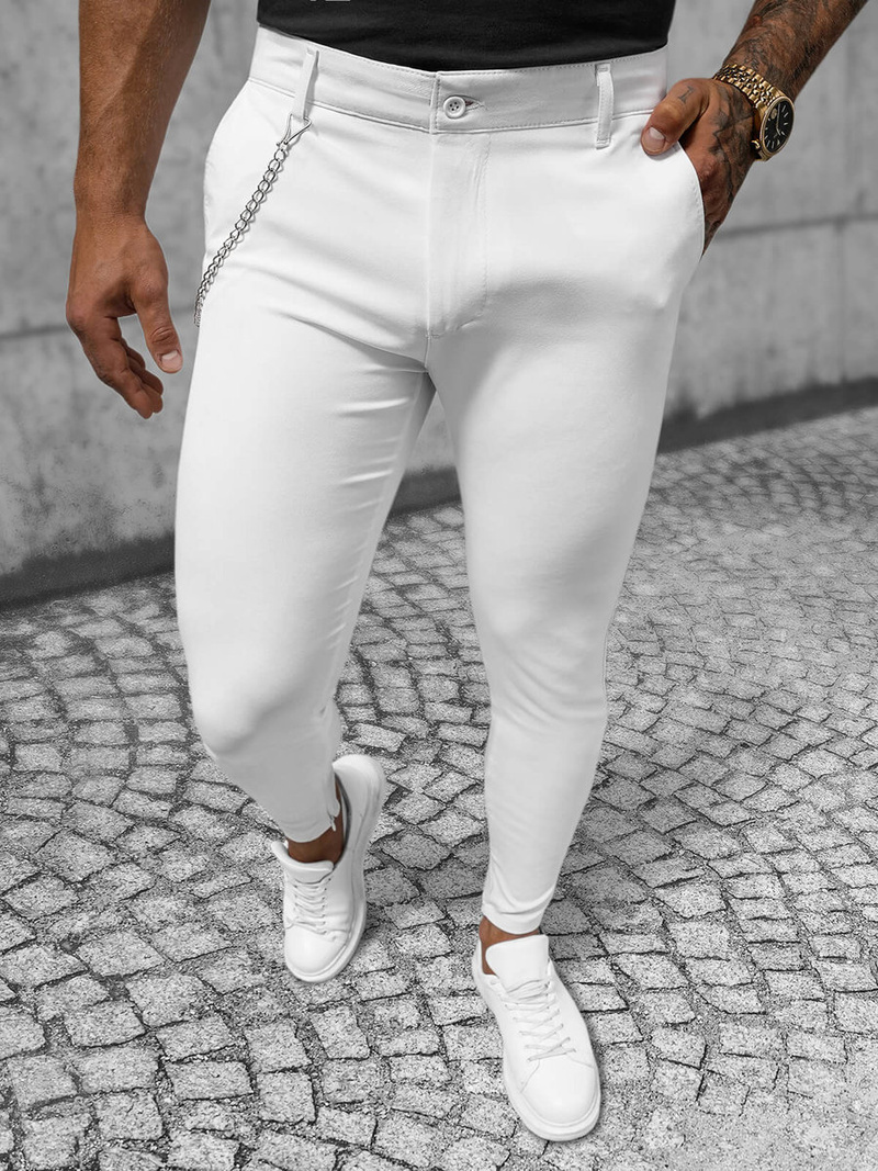 Pantaloni chino bărbaţi albi OZONEE DJ/550170