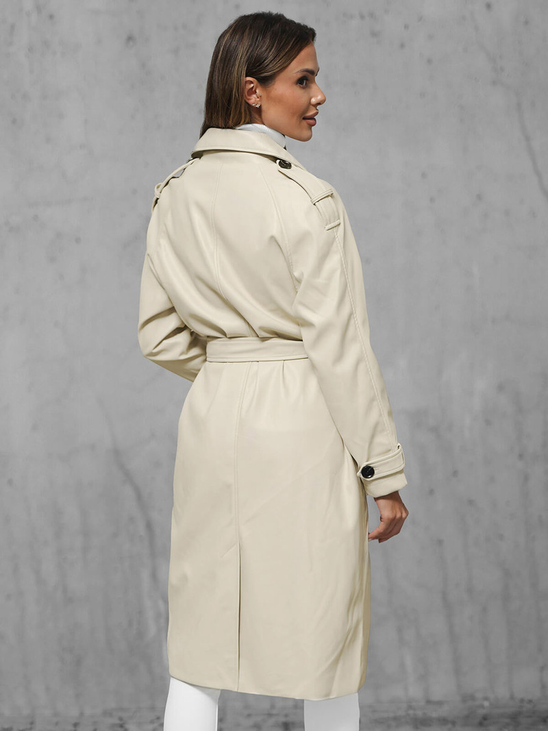 Palton de piele de dama bej deschis OZONEE JS/11Z8100