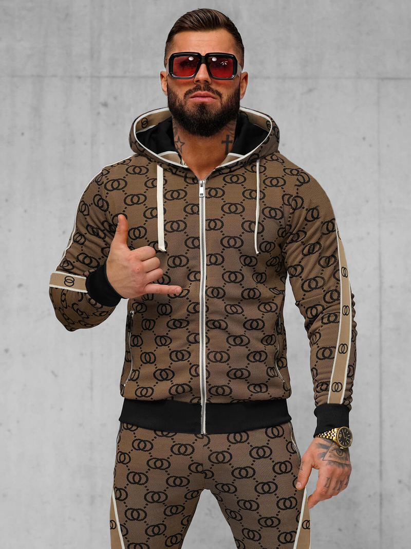 Compleu sport bărbaţi bej închis OZONEE O/FF3805AB