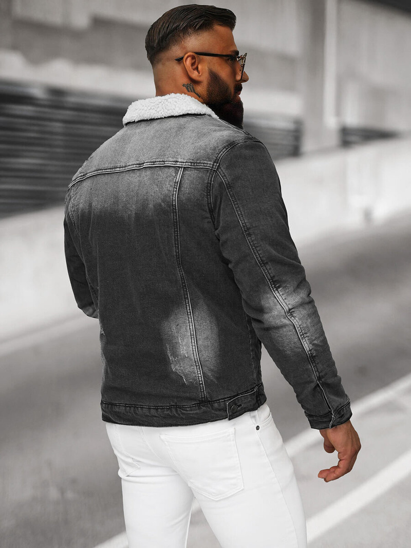 Jachetă de blugi bărbați sherpa neagră OZONEE NB/MJ513N