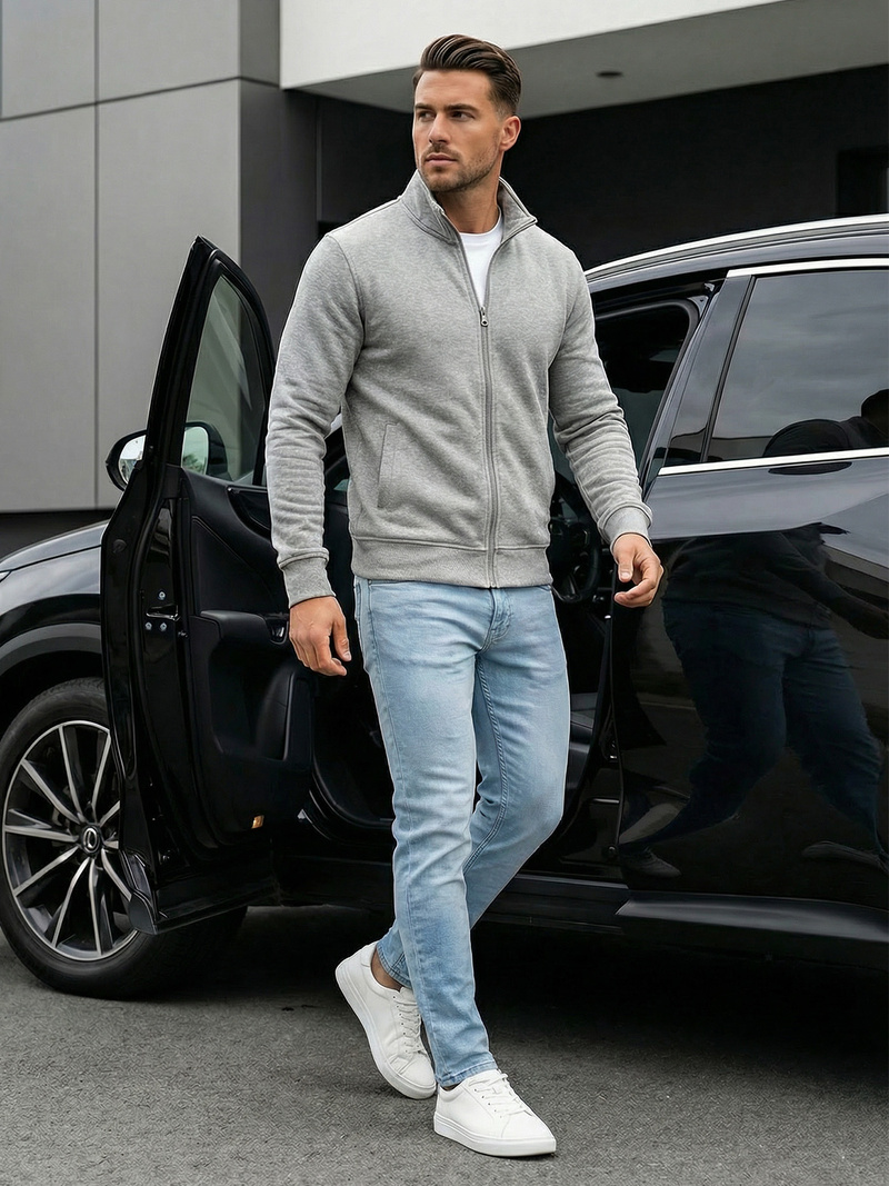 Bluză cu fermoar bărbați gri OZONEE JS/2002Z