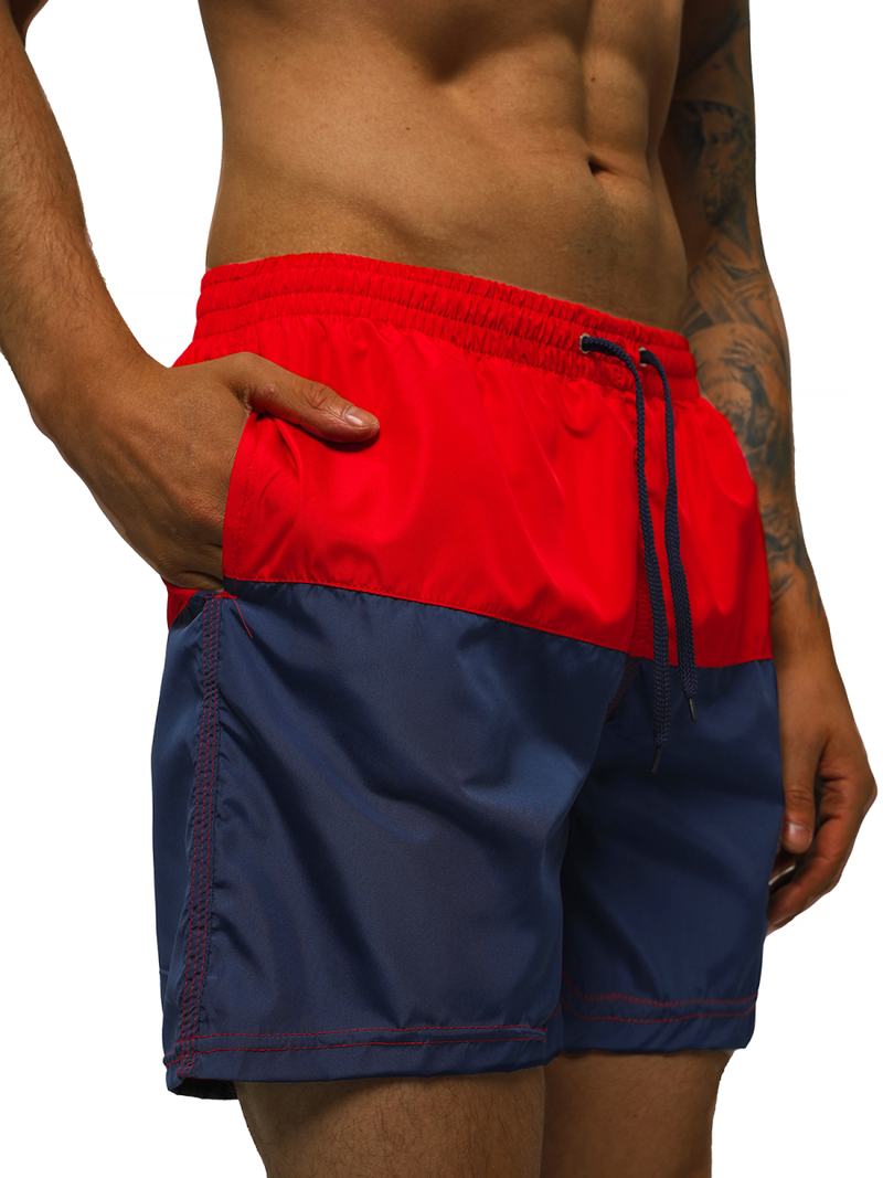 Pantaloni scurti de baie bărbați roșu și bleumarin OZONEE JS/HM062