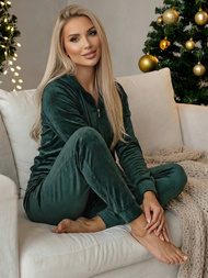 Compleu dama din catifea verde închis OZONEE JS/8C1176/9Z