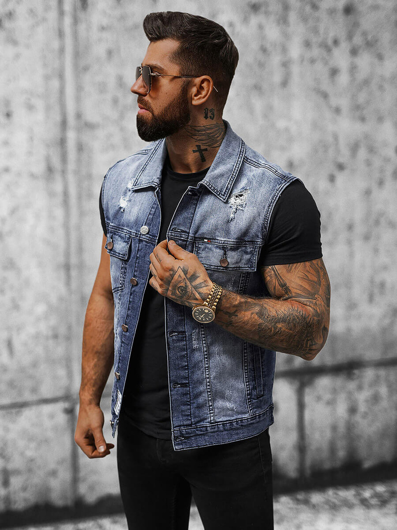 Vestă de blugi bărbați albastră OZONEE NB/MJ539B