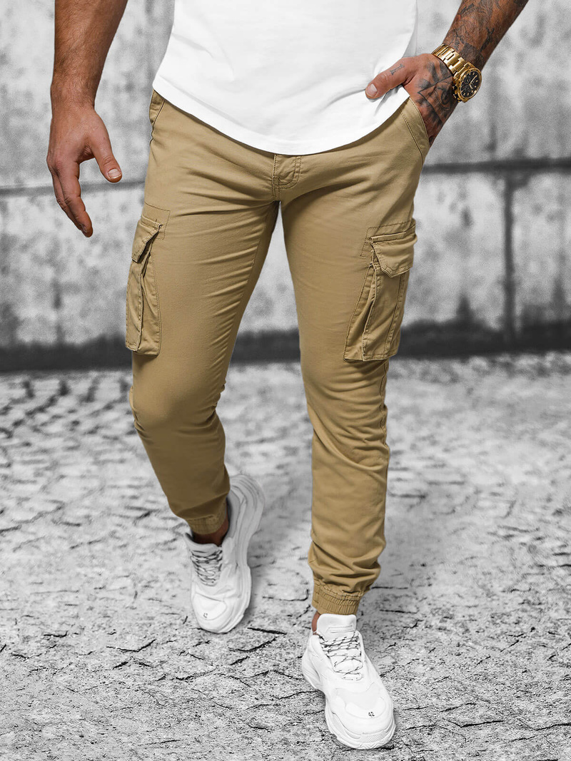 Pantaloni chino jogger pentru bărbați bej OZONEE NB/MP0202K