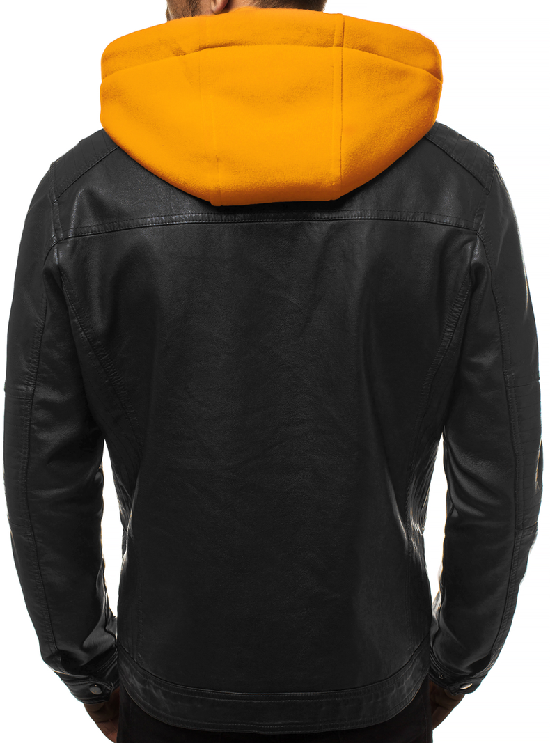 Geacă de piele bărbați negru-galben OZONEE N/6129
