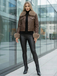 Geacă de piele pentru femei ciocolată OZONEE JS/61M8513/158