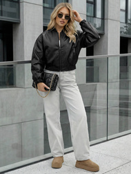 Geacă de piele pentru femei neagră OZONEE JS/11Z8281Z