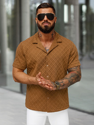 Cămașă cu mâneca scurtă bărbați maro OZONEE O/B2257