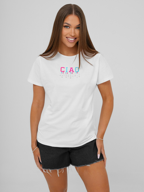 Tricou femei alb-roz OZONEE JS/RJ77542