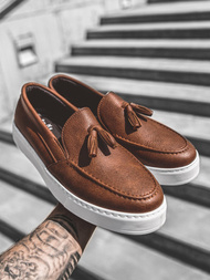 Pantofi slip-on pentru bărbați alb maroniu O/KN717