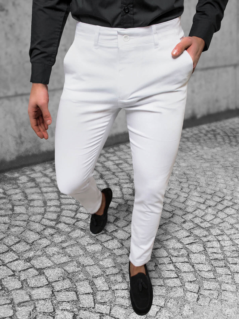 Pantaloni chino bărbaţi albi OZONEE O/1000