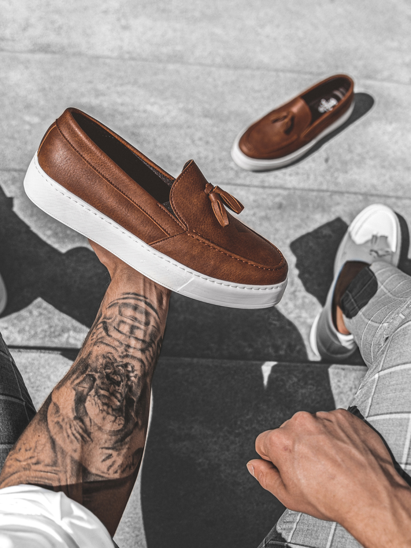 Pantofi slip-on pentru bărbați alb maroniu O/KN717