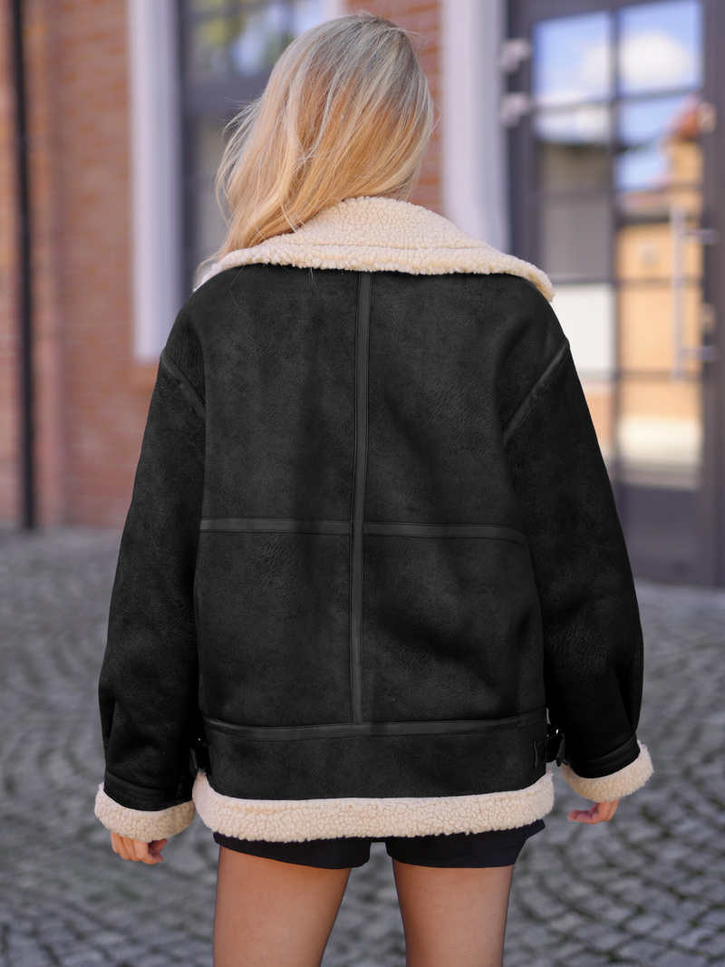 Geacă de piele pentru femei neagră-bej OZONEE JS/61M8502/392B