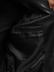 Geacă de piele bărbați neagră OZONEE JS/11Z8015