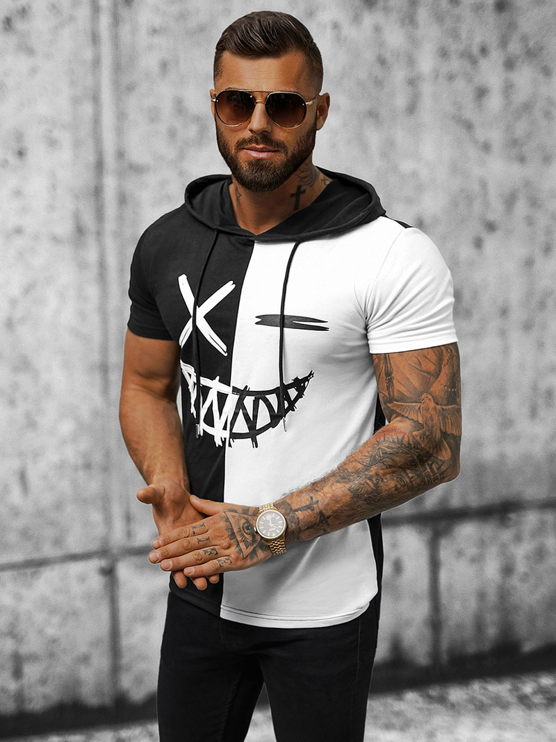 Tricou bărbați negru-alb OZONEE JS/8T981