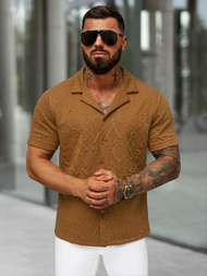 Cămașă cu mâneca scurtă bărbați maro OZONEE O/B2256