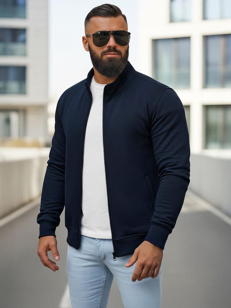 Hanorac cu fermoar bărbați bleumarin OZONEE JS/2002