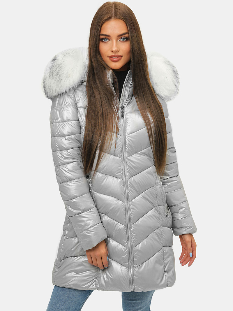 Geacă de iarnă femei argintiu OZONEE JS/M9053/92