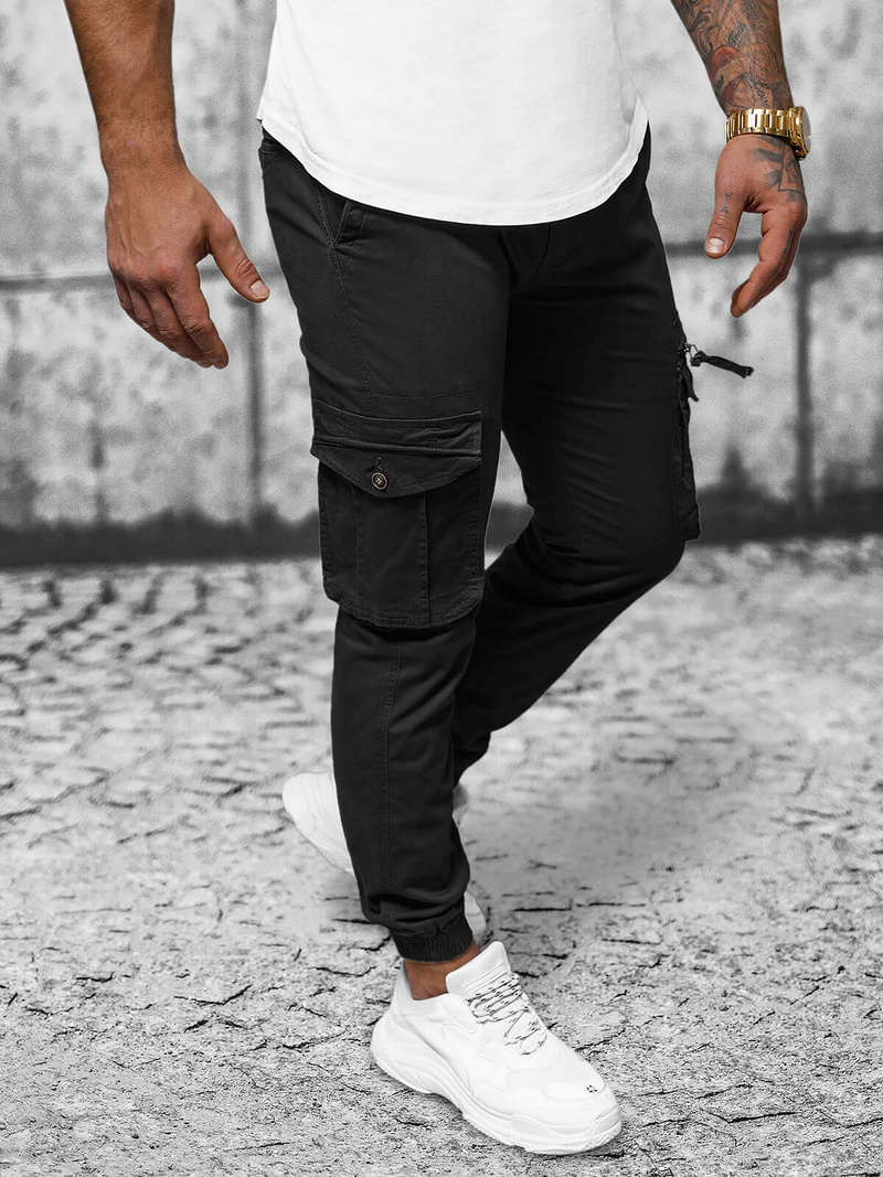 Pantaloni chino jogger pentru bărbați negri OZONEE NB/MP0201N