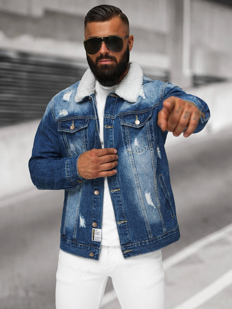 Jachetă de blugi bărbați sherpa albastră OZONEE NB/MJ502BZ