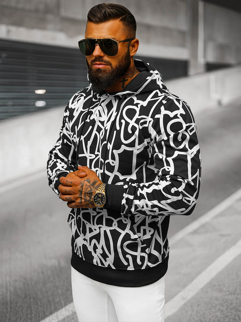 Hanorac bărbați negru-alb OZONEE JS/8B1139/1