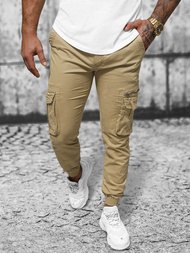 Pantaloni chino jogger pentru bărbați bej OZONEE NB/MP0201K