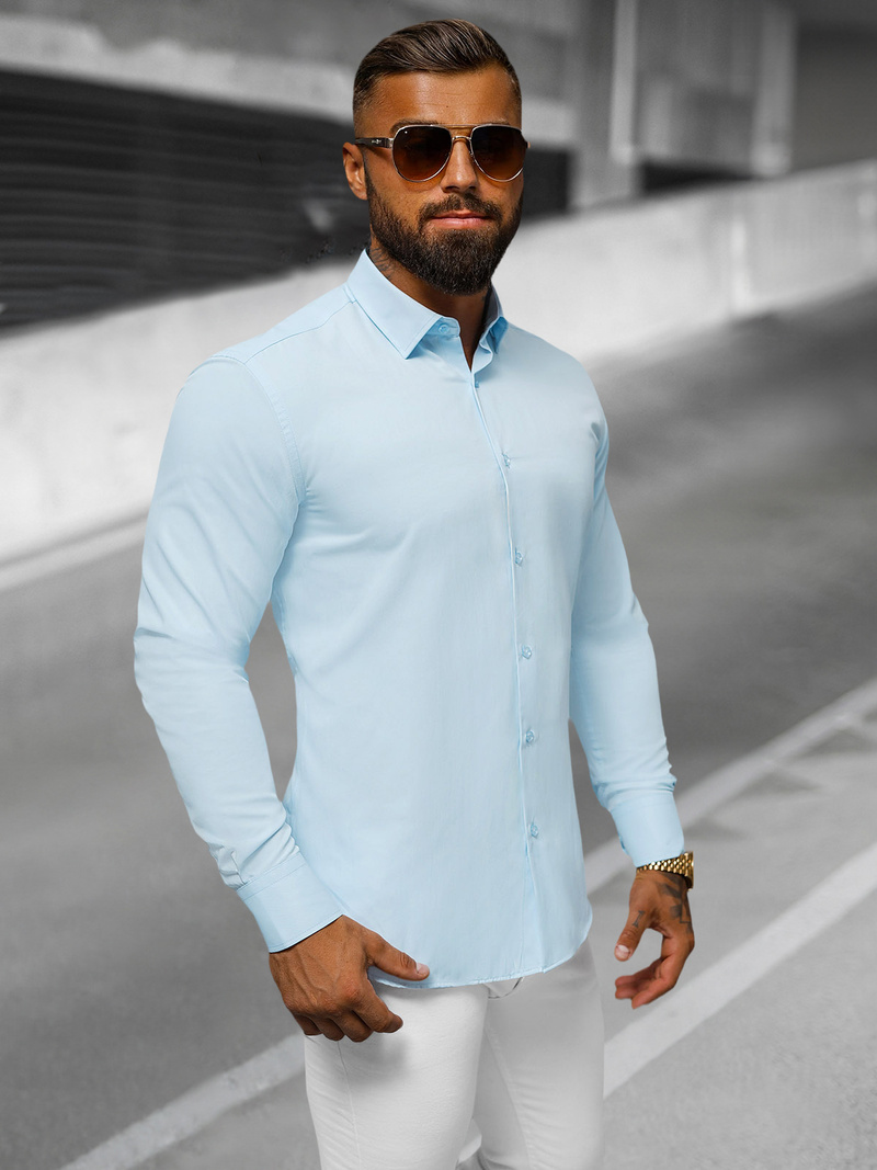 Cămașă bărbați albastră deschis OZONEE O/V59