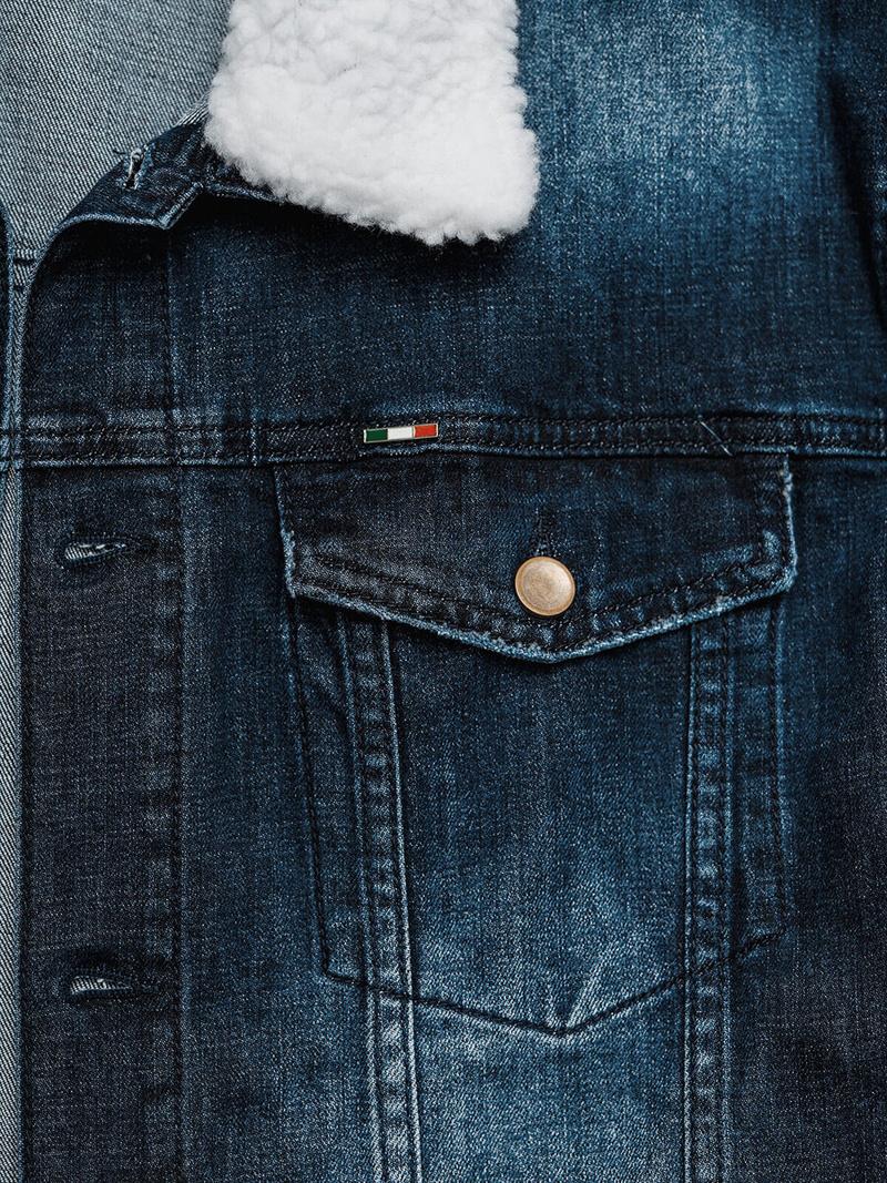 Jachetă de blugi bărbați sherpa albastră închis OZONEE NB/MJ516BSZ