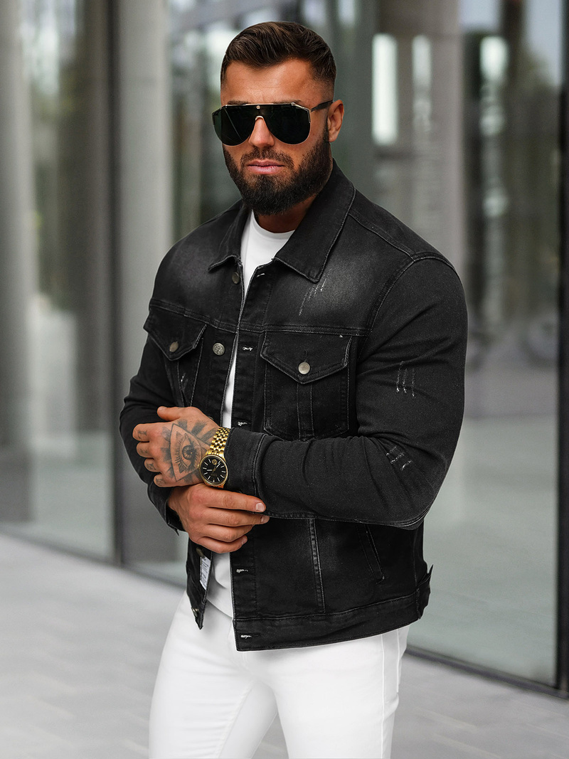 Jachetă de blugi bărbați neagră OZONEE NB/MJ514N