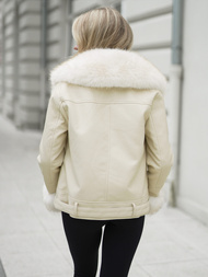 Geacă de piele pentru femei écru OZONEE JS/61M8507/280Z