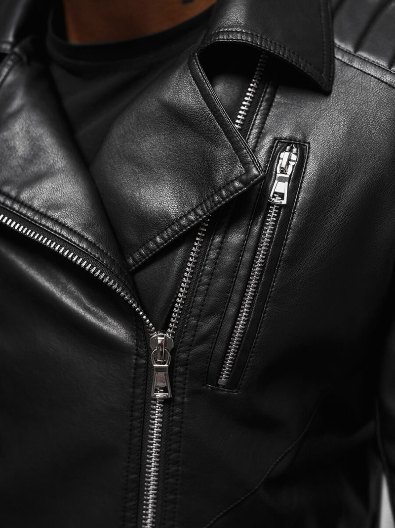 Geacă de piele bărbați neagră OZONEE JS/11Z8056