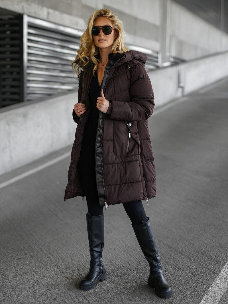 Geacă de iarnă damă ciocolată OZONEE JS/16M9302/158