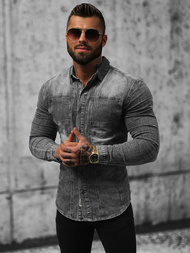 Cămașă de blugi bărbați gri OZONEE NB/MC712G