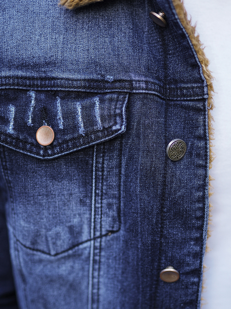 Jachetă de blugi bărbați sherpa albastră închis OZONEE NB/MJ520BSZ