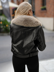 Geacă de piele pentru femei neagră-bej OZONEE JS/61M8511/392B