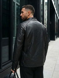 Geacă de piele bărbați neagră OZONEE JS/11Z8138
