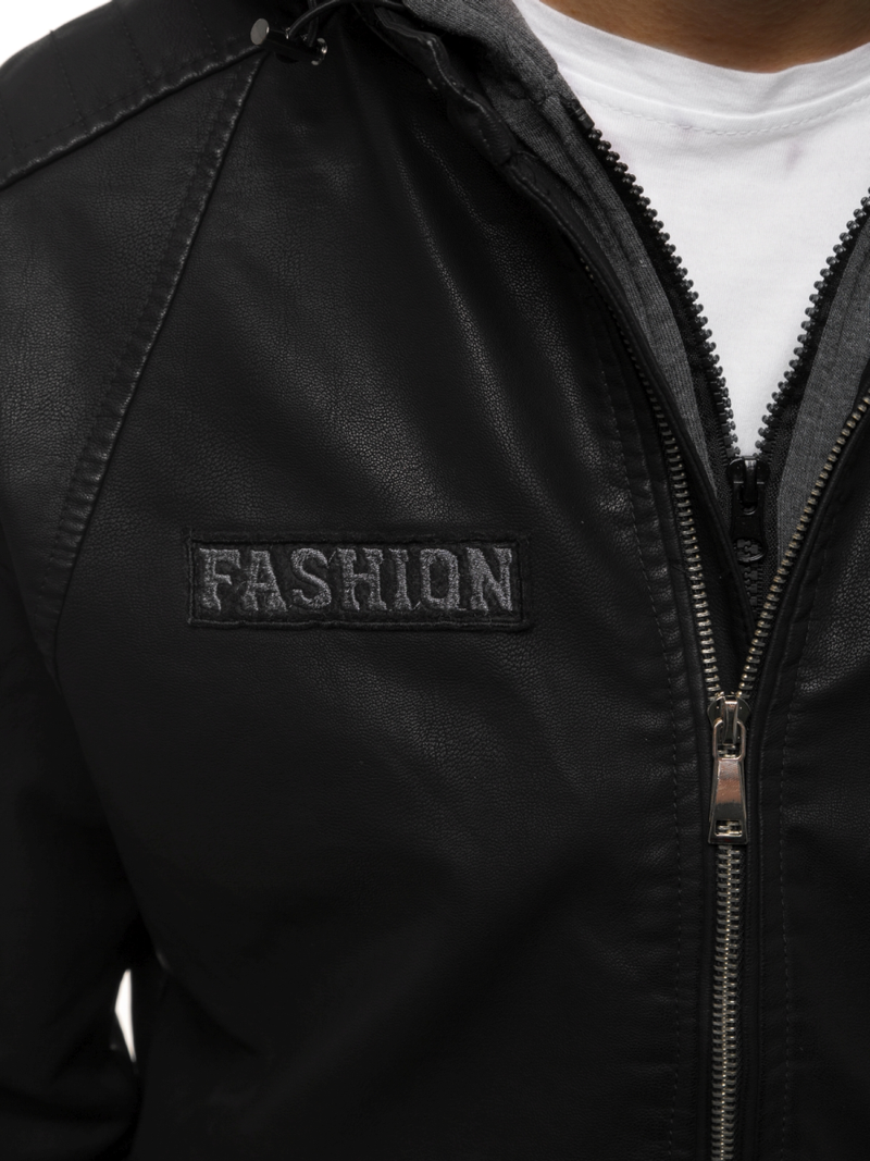 Geacă de piele bărbați neagră OZONEE JB/JP1127