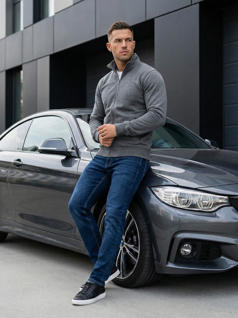 Bluză cu fermoar bărbați gri închis OZONEE JS/2002Z