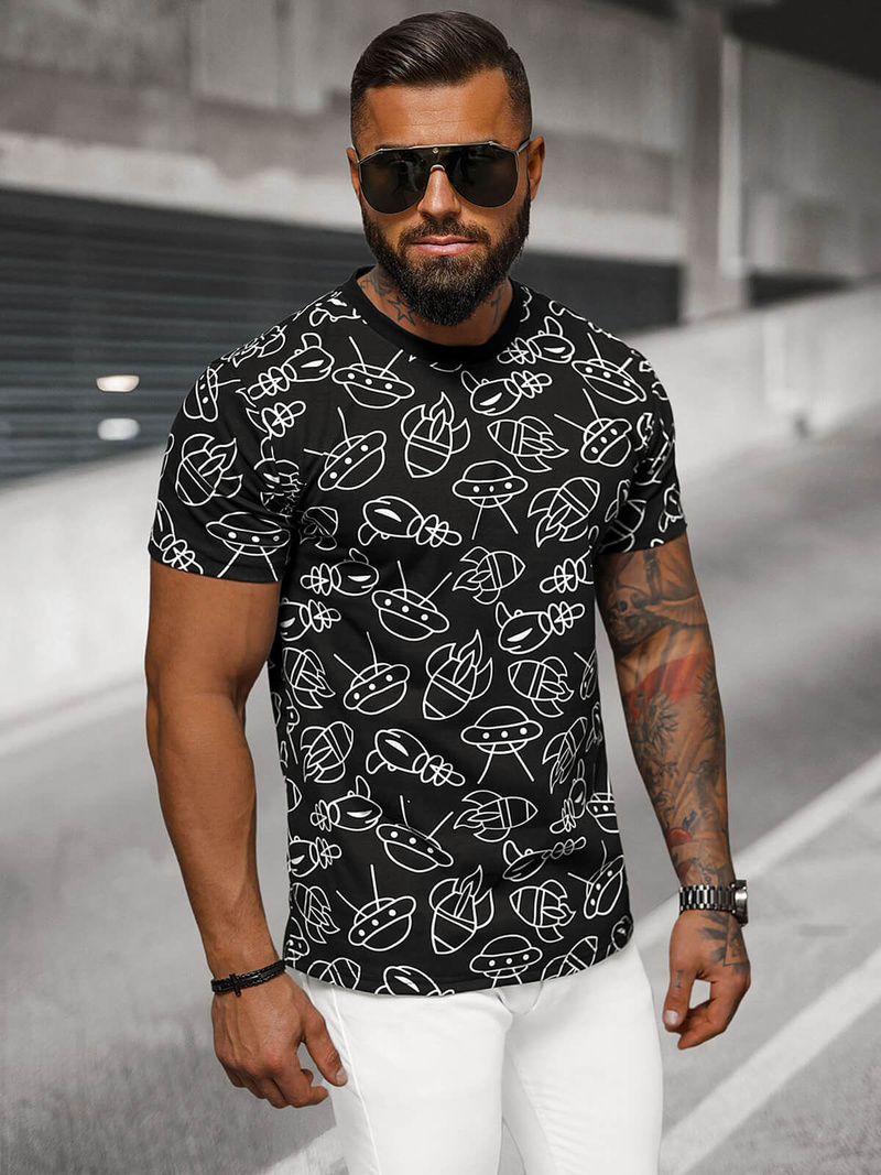 Tricou bărbați negri OZONEE JS/8T1197/3