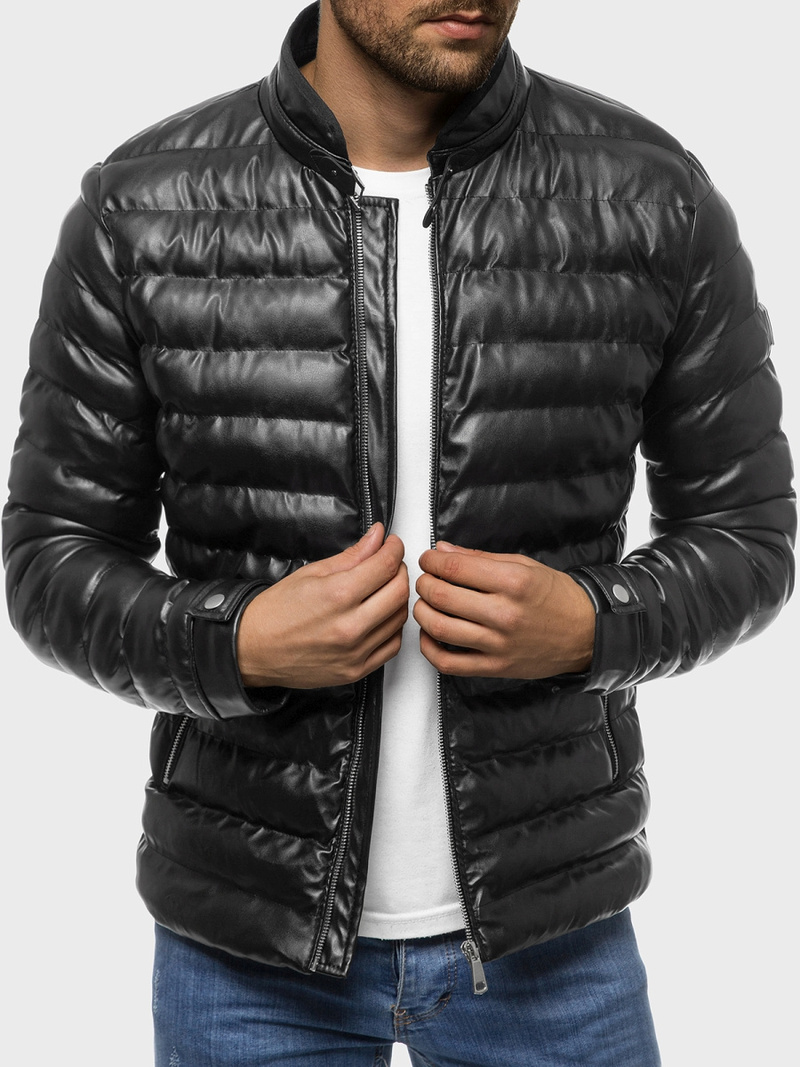 Geacă de piele bărbați neagră OZONEE O/9025