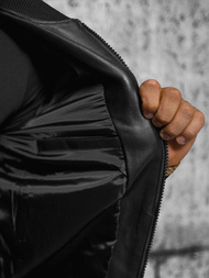 Geacă de piele bărbați neagră OZONEE JS/11Z8105