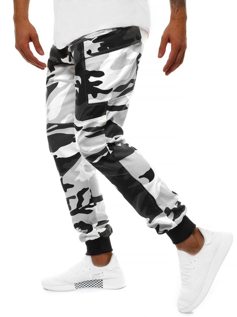 Pantaloni chino jogger pentru bărbați negri-albi OZONEE O/11103