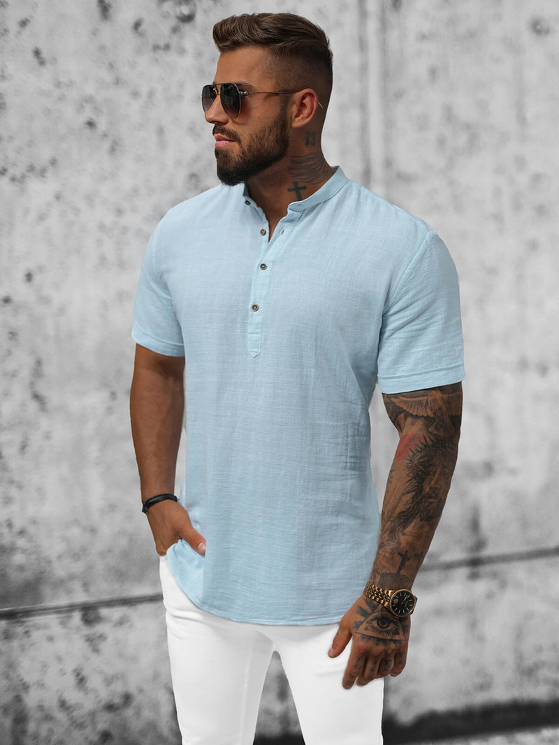 Cămașă cu mâneca scurtă bărbați albastră deschis OZONEE O/V46